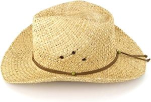 Sombrero de vaquero de paja con detalle de banda de cuero y sombrero de vaquero occidental con insignia de tres caballos para hombres y mujeres. - Product Image 3