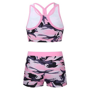 ชุดเสื้อครอปสองชิ้นสำหรับเล่นกีฬาชุดครอปบราและกางเกงขาสั้นสำหรับผู้หญิงชุดเล่นโยคะฟิตเนสยิมฟิตเนสรัดรูป - Product Image 4