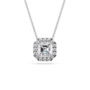 Colgante con un solo halo de diamantes talla Asscher de 0.50 ct, diamante cultivado en laboratorio en platino, para compromiso nupcial - Product Image 2