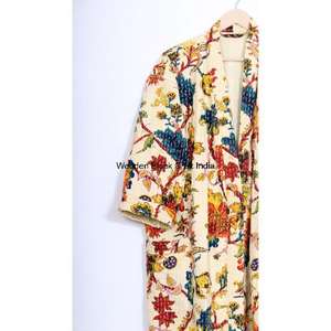 Robe d'hiver réversible en coton biologique 100% vintage, matelassée, écologique, manches longues, motif peint à la main, fabrication artisanale indienne - Product Image 4