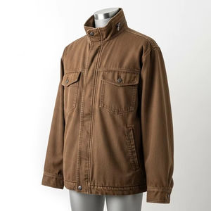 แจ็กเก็ตยีนส์กันลมสำหรับผู้ชาย, แจ็กเก็ตผ้าคอตตอนผสมคอปกตั้งเสื้อแจ็กเก็ทลำลองสวมใส่สบายทนทาน - Product Image 2