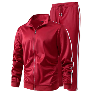 Conjuntos de chándales para hombre, venta al por mayor, OEM, chaqueta y pantalones inferiores elásticos, chándales de poliéster 100% con cuello levantado a rayas para hombre - Product Image 4