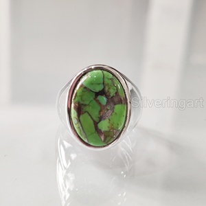 Vente en gros de bagues pour hommes, pierres précieuses turquoise et cuivre vert naturel, bague de naissance de décembre, bijoux fins gitans, bague en argent sterling 925 - Product Image 4