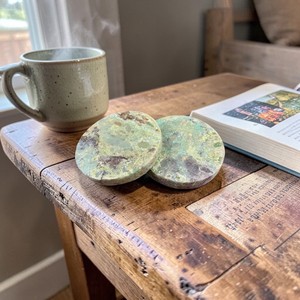 Natural Chrysoprase Stone Round <b>Coaster</b> – Hand Polished Green Chrysoprase <b>Drink</b> <b>Coaster</b> with Unique Natural Pattern - Product Image 5