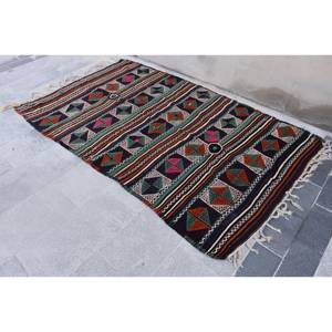 Alfombra turca azul Vintage 4 pies X 7,2 pies Estilo tradicional Diseño de retazos Técnica Tabriz Lana Poliéster Material Respaldo de látex - Product Image 3