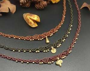 Collar de Macramé Hecho a Mano, Chapado en Oro de 14K/18K, Cordones de Colores Mezclados con Colgante de Latón, Ajustable, Talla Única - Product Image 6