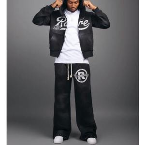 Custom Tracksuit Logo <b>Black</b> Crop Top Flared Sweatsuit Acid Wash Acid Wash Sweat Suit Sweatpants and <b>Hoodie</b> Sets - Product Image 3