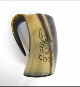 Customizable Religious Style Beer Mug Handcrafted Natural Polished Viking Drinking Horn <b>Cup</b> Thor Engraving Logo for Coffee Beer - Product Image 2