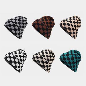 Gorro de invierno con bordado personalizado de alta calidad, gorro Skully con patrón de rejilla, gorro de punto cálido - Product Image 2