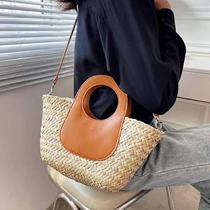 Sac fourre-tout en paille pour femmes grande capacité Shopping fourre-tout bohème sac à bandoulière voyage sac de plage avec doublure OEM - Product Image 5