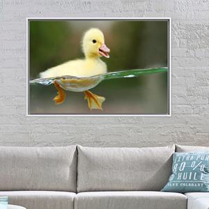 Toile imprimée moderne : motif de petit canard mignon - Décoration animale pour cadeau, 1 pièce : encadré blanc - Product Image 1