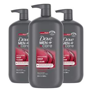 DOVE MEN + CARE Gel de Baño y Lavado Facial Exfoliante de Limpieza Profunda, Paquete de 3 para Hombres, Gel de Baño con Micromoisturización Nutritiva de 24 Horas, 30 oz - Product Image 1