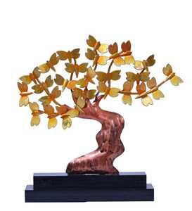 <b>Butterfly</b> Tree Statue, Metal Sculpture with Gold and Silver Leaves, Gold Finish For Homde Decor <b>Table</b> Decor - Product Image 3