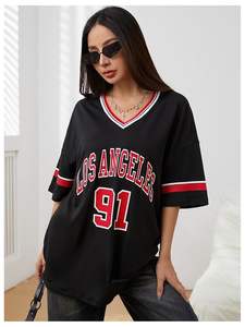 À la mode Newyork Jersey Boxy T-Shirt surdimensionné unisexe graphique col en v rétro maille respirant décontracté Sublimation impression Y2K Football - Product Image 4