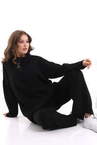 Prendas de punto de alta calidad para mujer, ropa informal de dos piezas a rayas, ropa de oficina, chándal de gran tamaño con cremallera, conjunto de suéter - Product Image 6