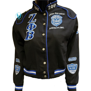 Chaqueta de motocicleta ropa de carreras de autos de motocicleta bordado de alta calidad Zeta Phi beta logo Stand Collar Racecar Jacket - Product Image 3