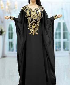 Abaya, Ropa Femenina de Oriente Medio, Árabe, Cuello Alto, Mangas Largas con Cuentas, Jalabiya, Adornada a Mano con Lentejuelas, Talla Grande, Poliéster - Product Image 2