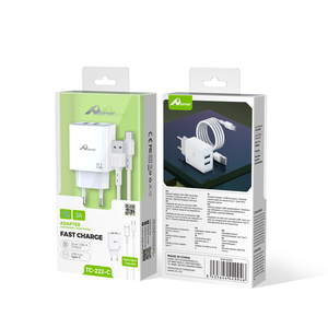 15W 3A Dual USB + Cable Tipo-C Tipo-c Cargador y Adaptador Blanco de 2" - Product Image 2