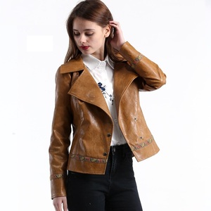 แจ็กเก็ตแฟชั่นคอตั้งขนาดใหญ่สำหรับผู้หญิง, เสื้อหนังแท้บางระบายอากาศสีพื้นสำหรับฤดูใบไม้ผลิฤดูใบไม้ร่วง - Product Image 2