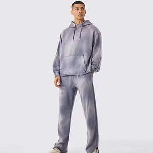 Unisex Custom Blue <b>Zip</b> Hoodie Wide Jogger Tracksuit Set Oversized Boxy Design Front Embroidery Print Streetwear Wash Plus Winter - Product Image 1