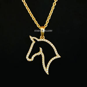 Pendentif en or massif 14 carats avec diamant naturel, motif cheval chrétien, bijoux fins - Product Image 2