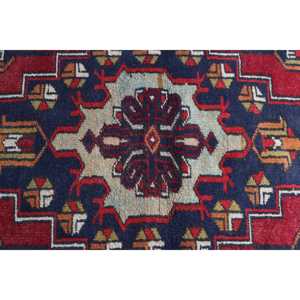 Turkish Vintage Rug 3.3x6.46 ft (100x197 cm), <b>Red</b> <b>Wool</b> Rug - Product Image 5