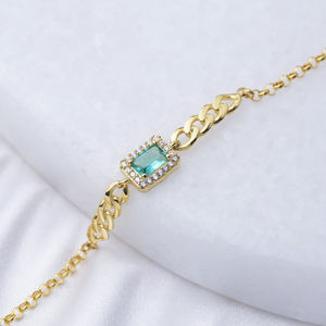 Emeraude CZ Pierre Baguette Pierre De Coupe Design Élégant Bracelet À Breloques Turc En Gros 925 Bijoux En Argent Sterling - Product Image 4