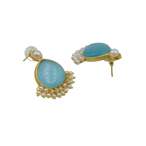 Nouvelle conception de boucles d'oreilles, boucles d'oreilles tendance, fabricant et fournisseur de boucles d'oreilles, plaqué or 18 carats, laiton, pierres pendantes - Product Image 4