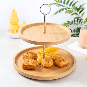 Bandeja redonda de madera clásica de 2 niveles para servir, soporte para pasteles con mango de Metal, molde epoxi de resina, Ideal para fiestas, bodas decorativas - Product Image 2