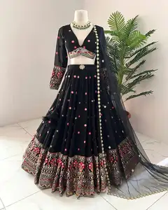 FULPARI New Designer Foux gorgette Black Colour Wedding And Party Wear lehenga choli For Woman Special thread Lehenga Choli