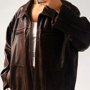Chaquetas de Mujer, Chaqueta de Cuero de Oveja Genuino, Abrigo Transpirable, Chaquetas Bomber de Cuero para Damas - Product Image 5