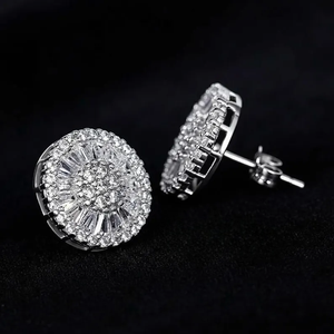 Pendientes de Plata de Ley 925 con Diamantes Moissanite VVS de Corte Baguette y Redondo, Estilo Iced Out, para Mujer - Product Image 2
