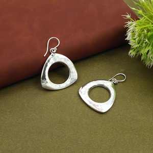 Geometric Open Circle Drop Earrings, Hammered Metal Statement Earrings, Modern <b>Fashion</b> <b>Jewelry</b> for Women - Product Image 2