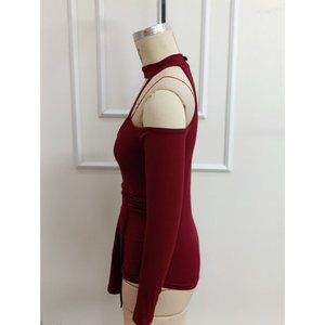 Blouse plissée en viscose pour femme, col en V, manches longues, décolleté en V, 37962 - Bordeaux - Product Image 5