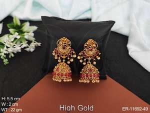 Boucles d'oreilles Jhumka en or poli, bijoux anciens, tenue de fête, beau Design fantaisie - Product Image 5