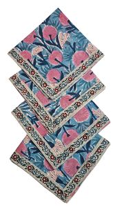 Servilleta India Tradicional Estampada a Mano 100% Algodón, 16 Pulgadas X 16 Pulgadas, Cuadrada, Reutilizable, Diseño Floral con Borde - Product Image 3