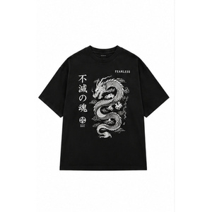 เสื้อยืดโอเวอร์ไซส์สีดำลายกราฟิกสำหรับผู้ชาย สไตล์วินเทจ สตรีทแวร์ พิมพ์ลายผ้าฝ้าย ทรงไหล่ตก ฮิปฮอป แฟชั่นลำลอง - Product Image 6