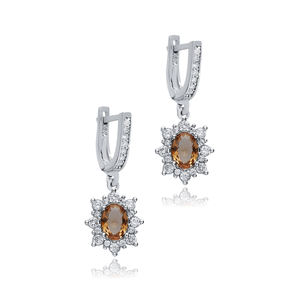 Pendientes Colgantes de Plata de Ley 925 con Piedra Sultanita Ovalada Brillante de Circonita Cúbica, Joyería de Plata Hecha a Mano en Turquía, Venta al por Mayor - Product Image 3