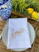 Serviettes en lin biologique brodées à la main personnalisées, élégantes, monogrammées, pour la décoration de table de mariage, cadeau de fête nuptiale