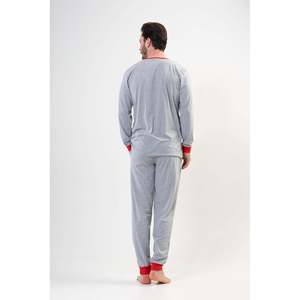 Ensemble de pyjama pour homme à manches longues et col rond avec poches, vêtements de nuit à revers - Product Image 1