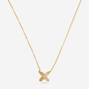 92.5 Silver Necklace 191327 Religious Cross Pattern Channel Setting Gold Rhodium Plated Diamond Pearl Main Trendy for Weddings - Product Image 1