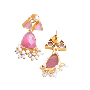 Pendientes de Latón Natural con Piedras Orgánicas Premium, Acabado Satinado, Pieza de Moda, Ideal para Pedidos al por Mayor - Product Image 4