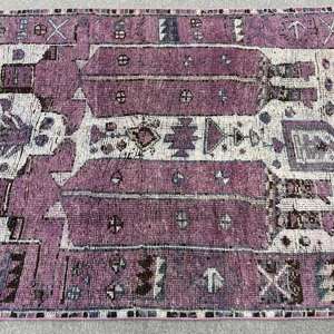 Tapis turc vintage 3,6x6,1 pieds, tapis d'appoint, tapis en laine ombrée violet et blanc - Product Image 3