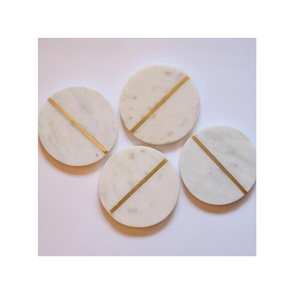 รถไฟเหาะหินอ่อนและทองเหลืองทรงกลมสีขาวทึบถาดรองแก้วสลักลายแอบสแตรกทองเหลืองทอง - Product Image 4