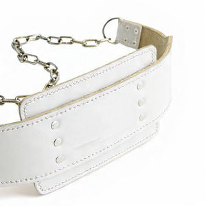 OEM White Cowhide Leather Weightlifting Back Support Dip <b>Belt</b> with Chain Non-Slip Adjustable for Training & Workout - Product Image 4