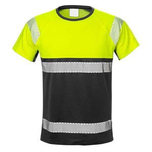 Chemise de travail unisexe haute visibilité respirante et imperméable en polyester à manches courtes jaune marine avec bandes réfléchissantes - Product Image 3