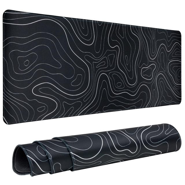 Gaming Mouse Pad Large 31.5 X 11.8in Topographic Keyboard Mousepad for Non-Slip Base and Stitched Edge Extended Desk Pad