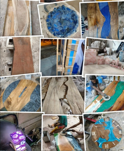 Table à manger en bois d'acacia en résine artisanale moderne de luxe, table de salon imperméable pour mariage, retraite, Diwali, condoléances - Product Image 6