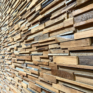 Paneles de pared de teca reciclados modernos insonorizados con diseño de patrón geométrico para características de absorción de sonido en villas y hogares - Product Image 2