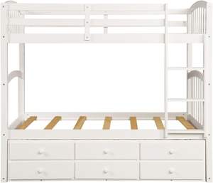 Cadre de lit double en bois massif Rail de sécurité Trundle 3-Drawer Furniture for Teens' Bedroom Guest Room Comprend une échelle pour lit superposé - Product Image 3